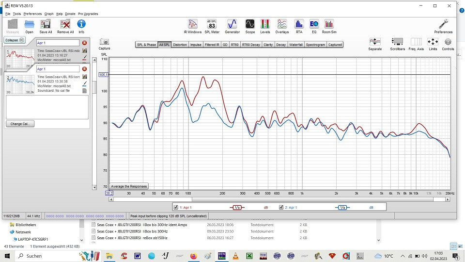 Klicke auf die Grafik für eine vergrößerte Ansicht  Name: Timo SeasCoax+JBL RSI vor &amp; nach REW Korrektur.jpg Ansichten: 0 Größe: 151,9 KB ID: 710289