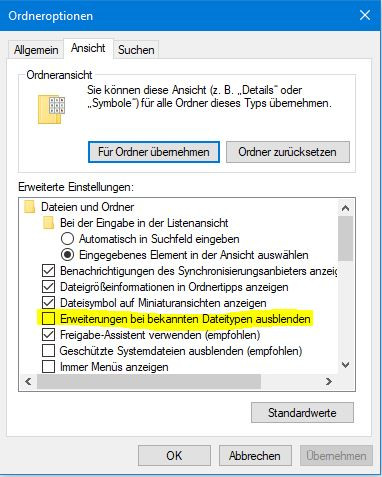 Klicke auf die Grafik für eine vergrößerte Ansicht

Name: Anzeige Dateiendung.JPG
Ansichten: 246
Größe: 72,1 KB
ID: 701893